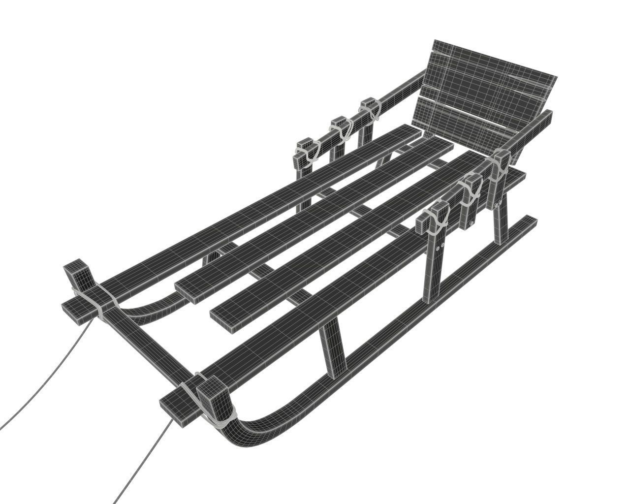 Sledge wooden sleigh 3D model_7