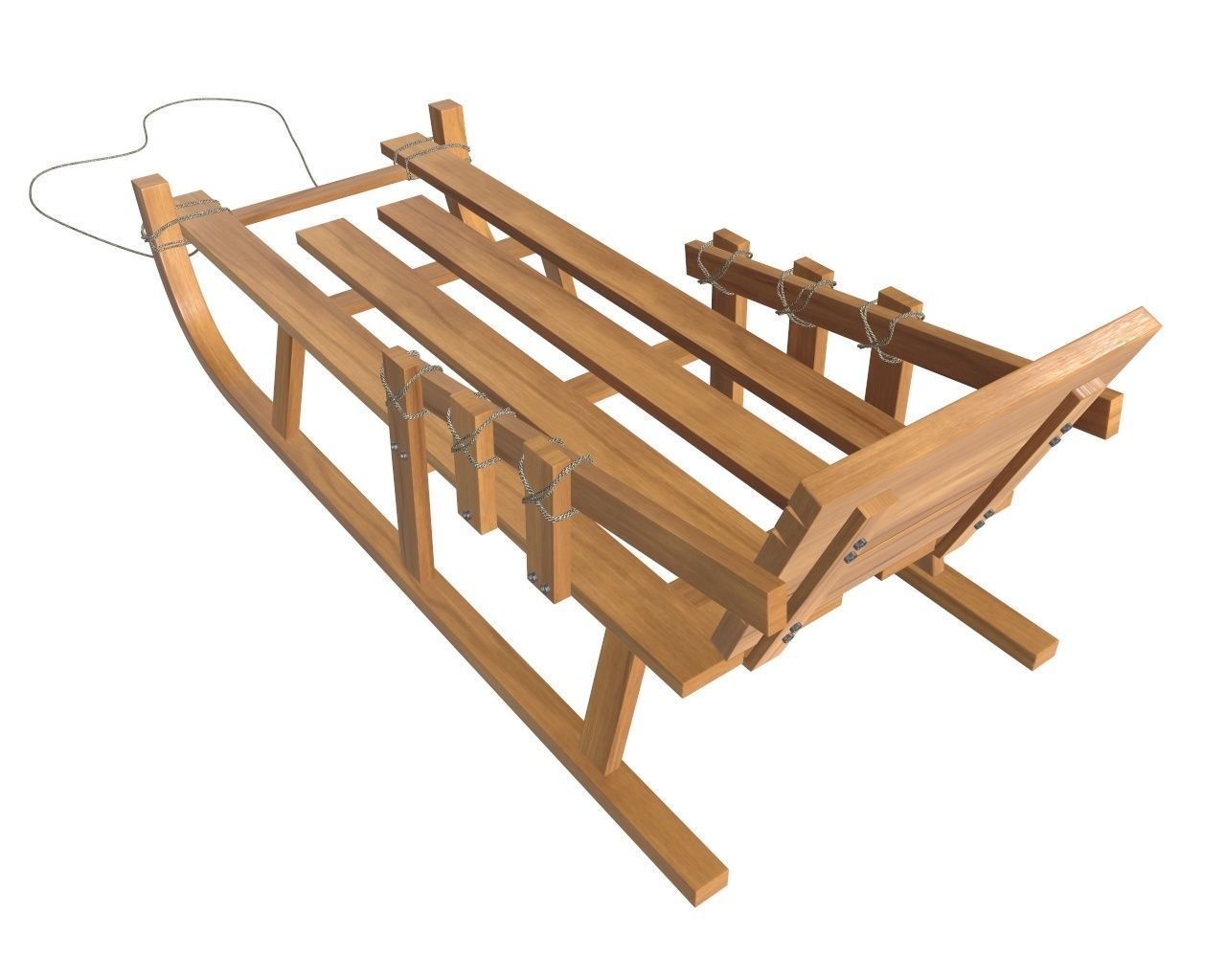 Sledge wooden sleigh 3D model_5