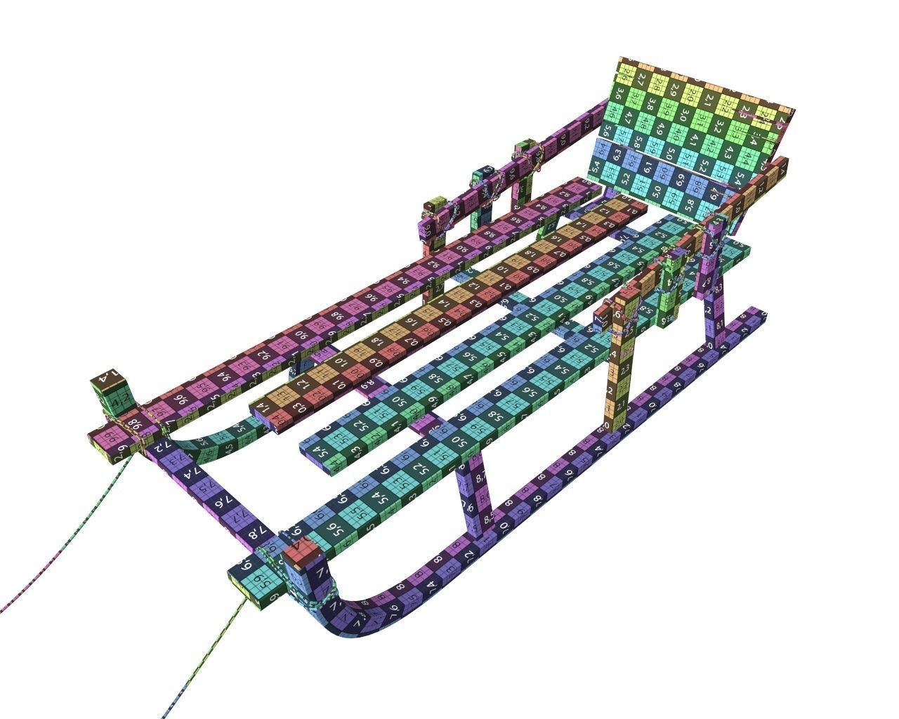 Sledge wooden sleigh 3D model_6
