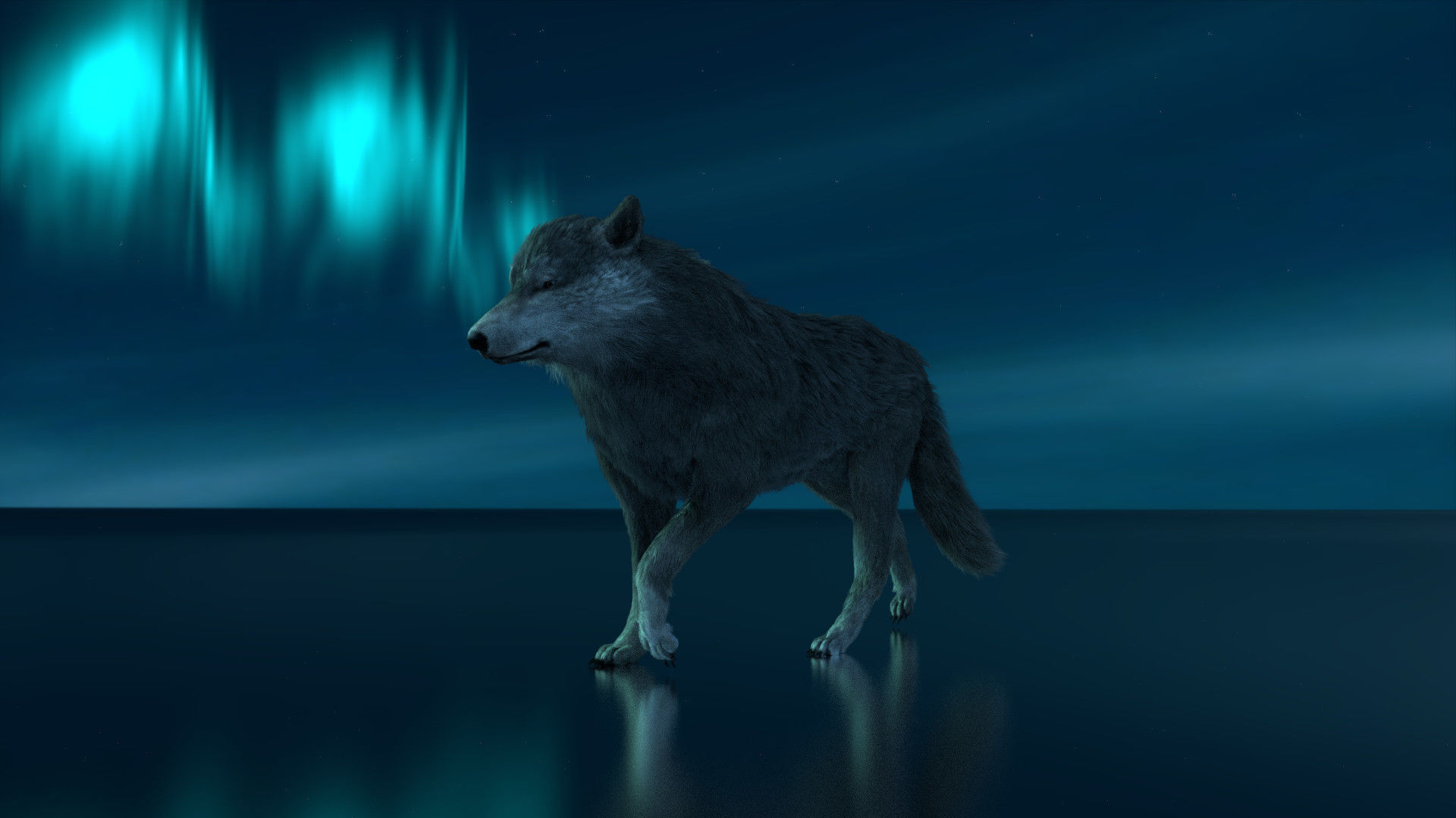 Grey wolf rigged and animated and polar light 3D model_5