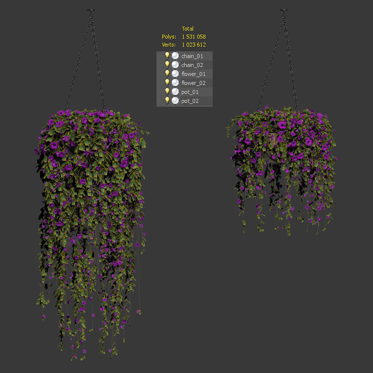 Petunias set in pots - 2 models 3D model_2