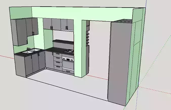kitchen with bar counter 3D model