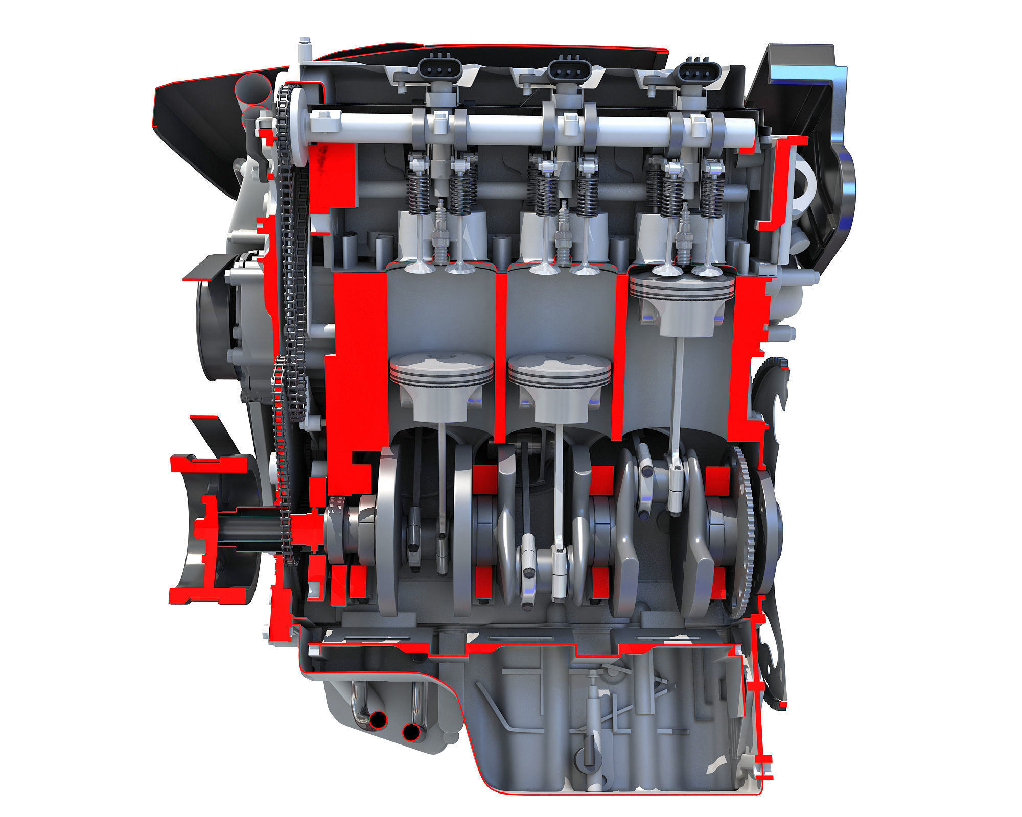 V6 Engine Interior and Cutaway 3D model_3