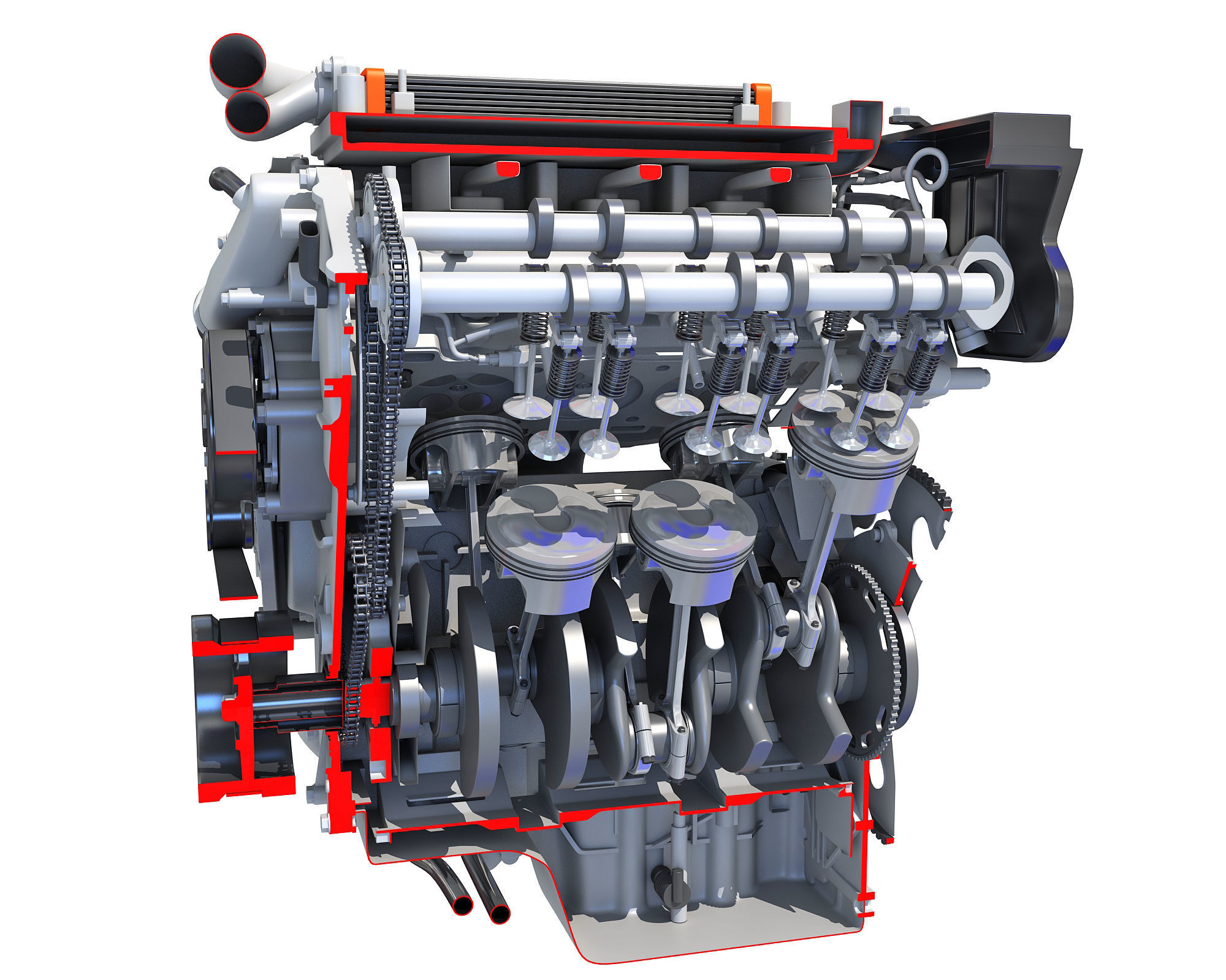 V6 Engine Interior and Cutaway 3D model_24