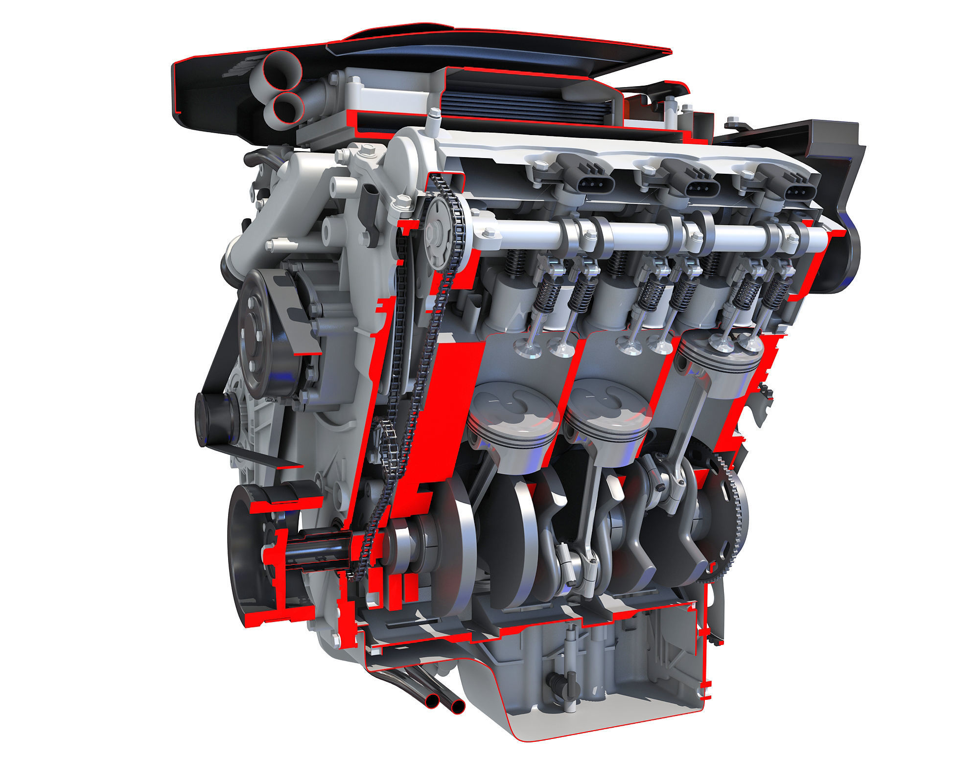 V6 Engine Interior and Cutaway 3D model_1