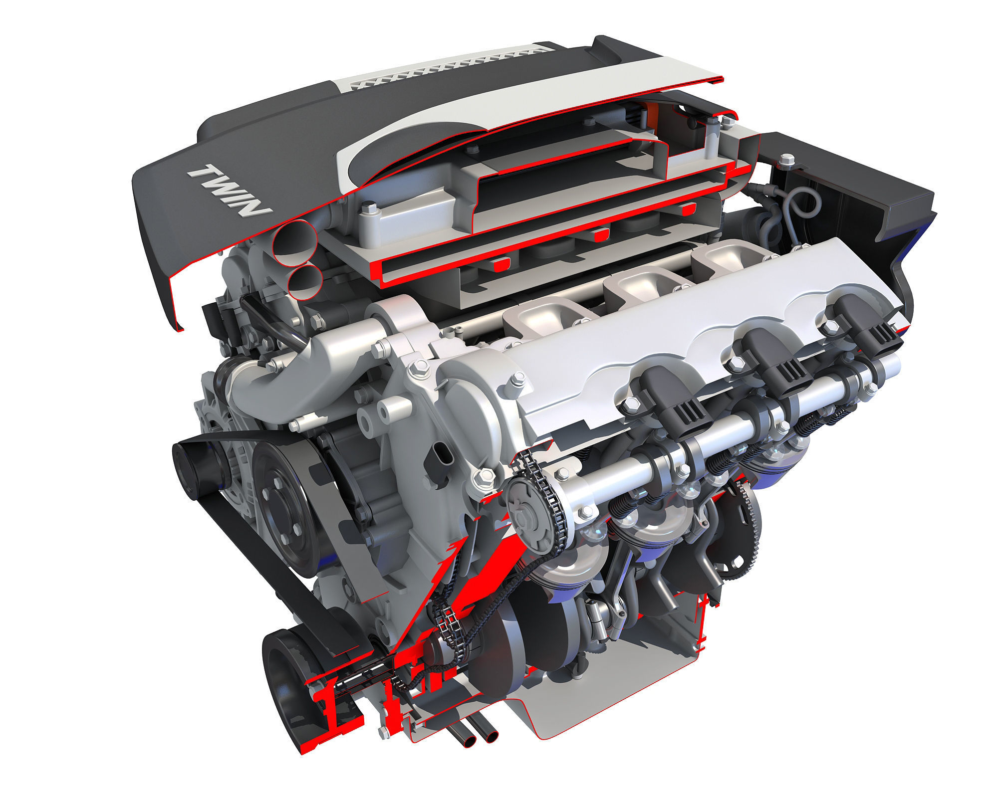 V6 Engine Interior and Cutaway 3D model_13