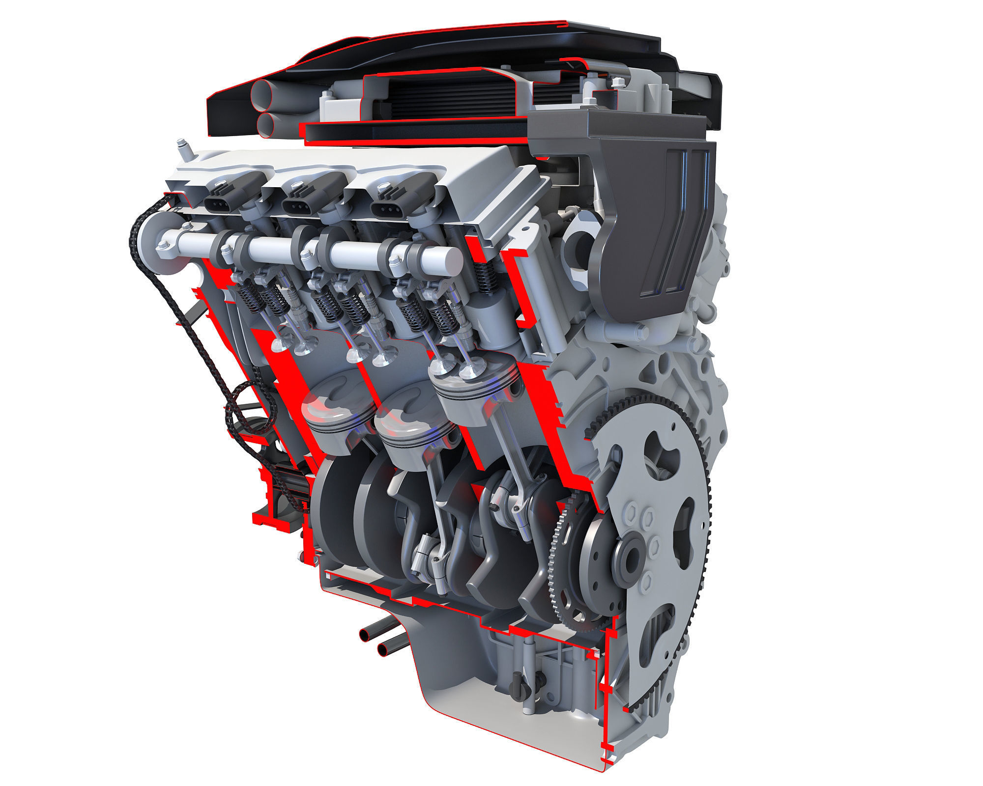 V6 Engine Interior and Cutaway 3D model_11