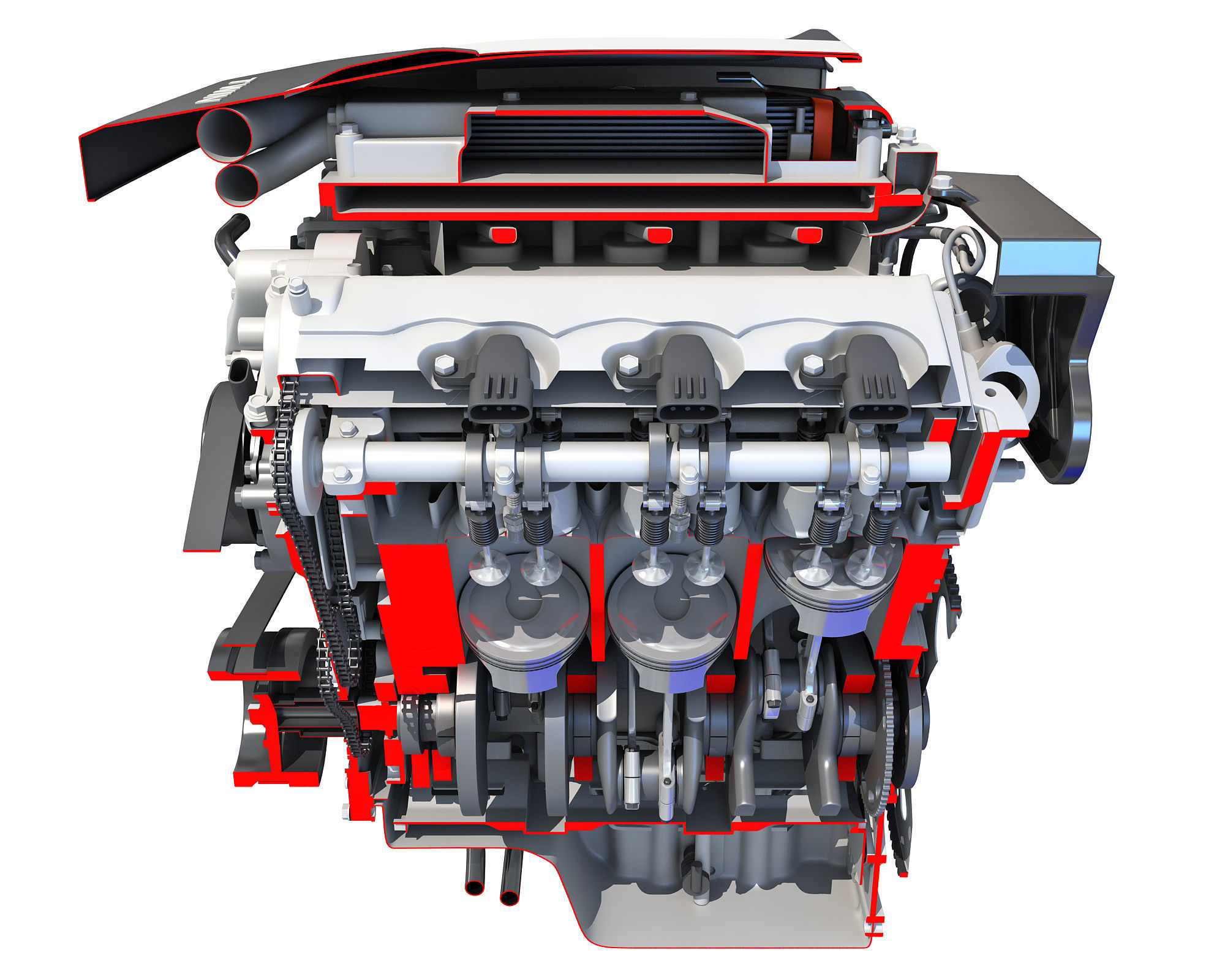 V6 Engine Interior and Cutaway 3D model_2