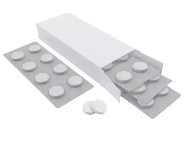 Pills box opened with pills blister 3D model