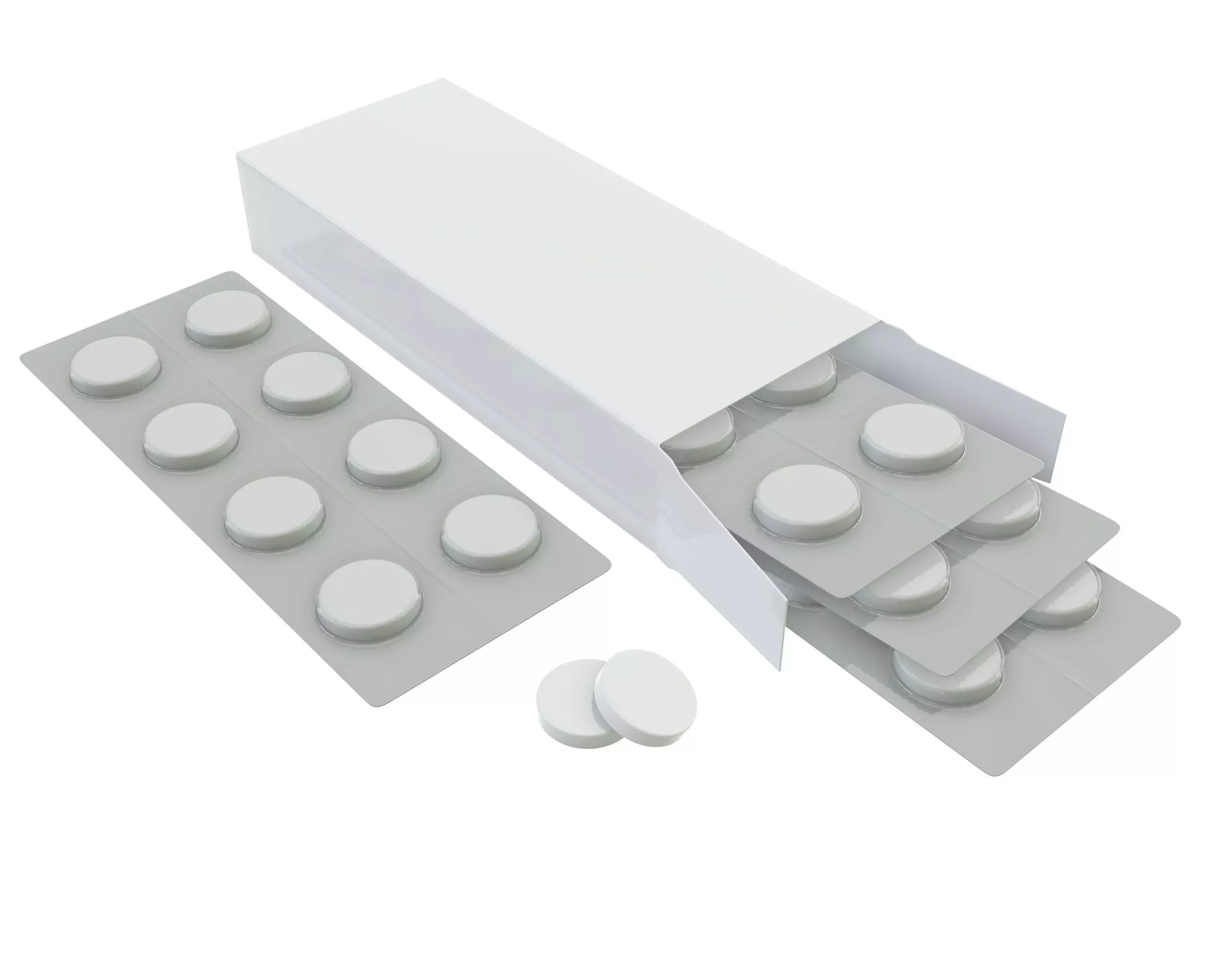 Pills box opened with pills blister 3D model