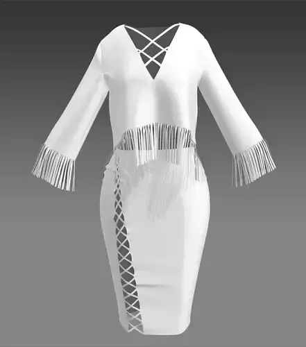 Tassle Top and Skirt Vintage cloth set Marvelous designer