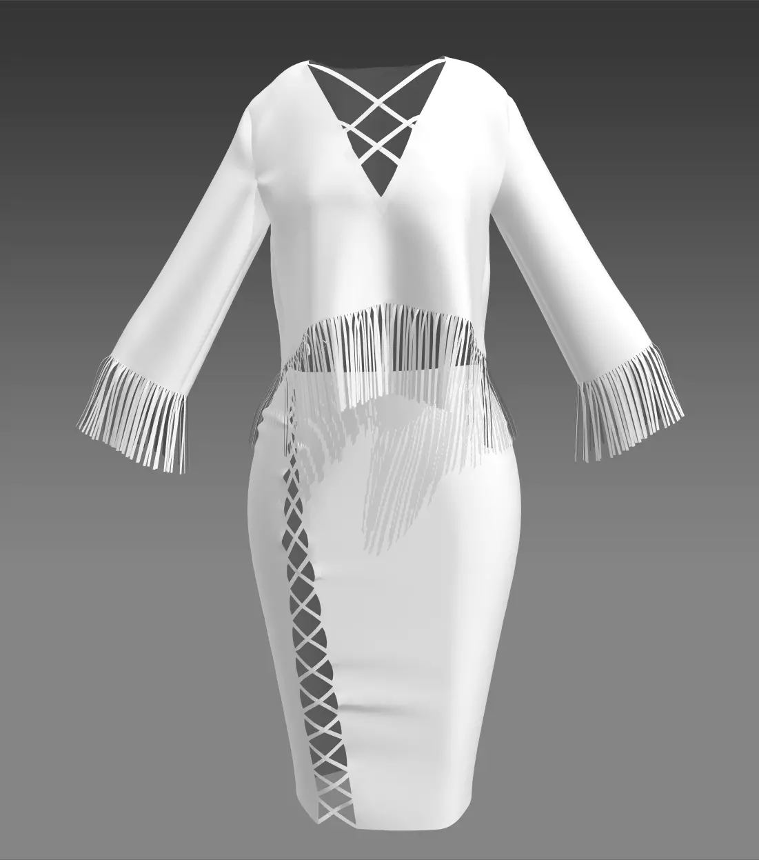 Tassle Top and Skirt Vintage cloth set Marvelous designer 3D model