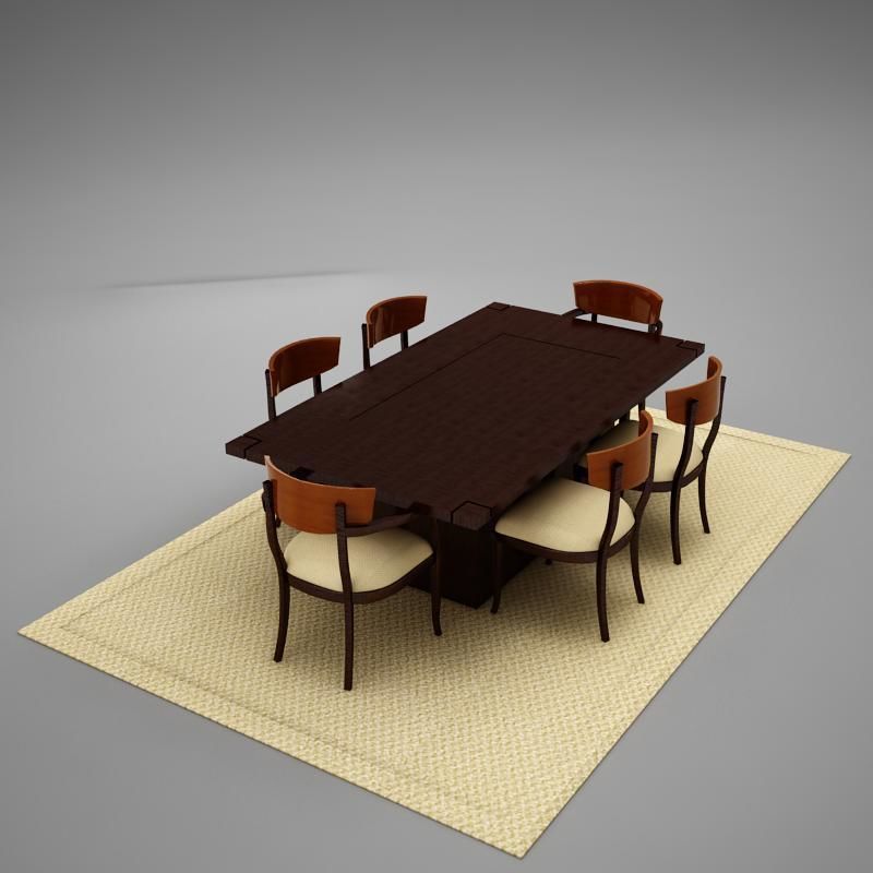 dinning03 dining table and chairs 3D model_1