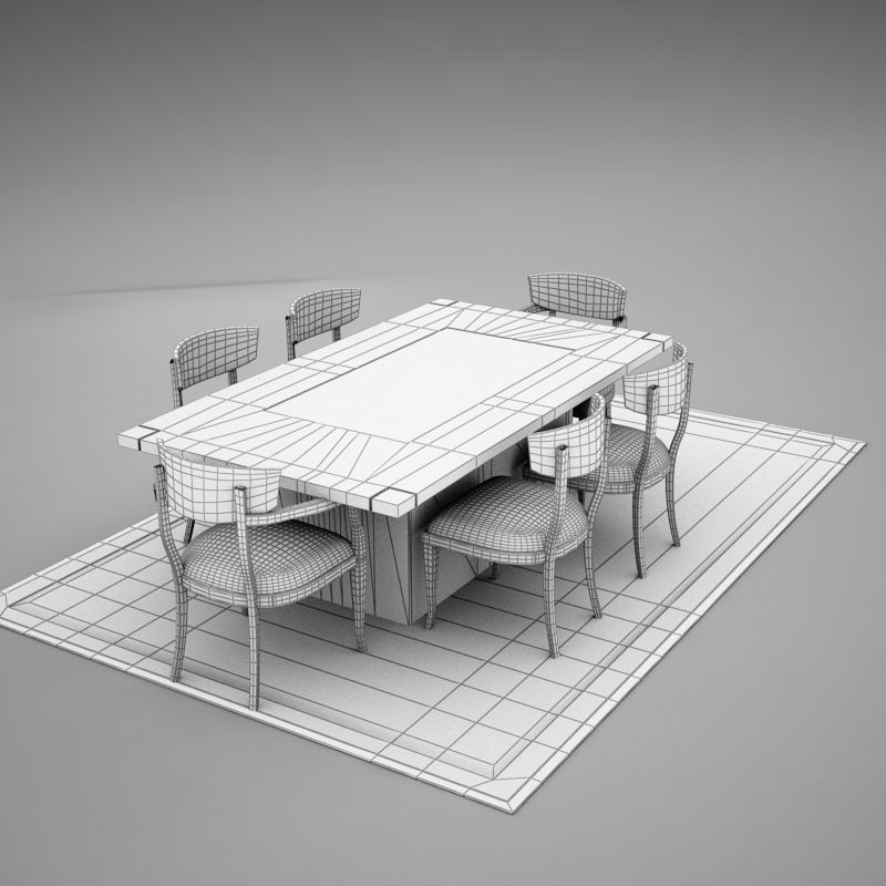 dinning03 dining table and chairs 3D model_17