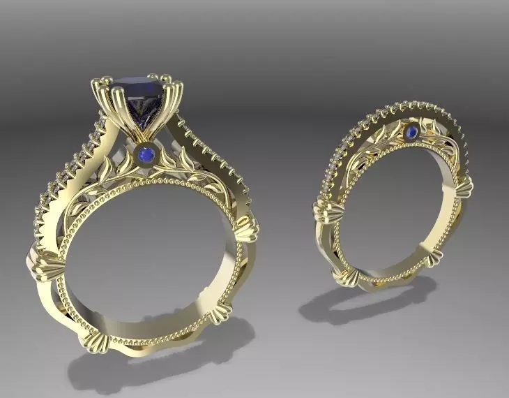 Ring 77 Engagement ring and band 3D print model
