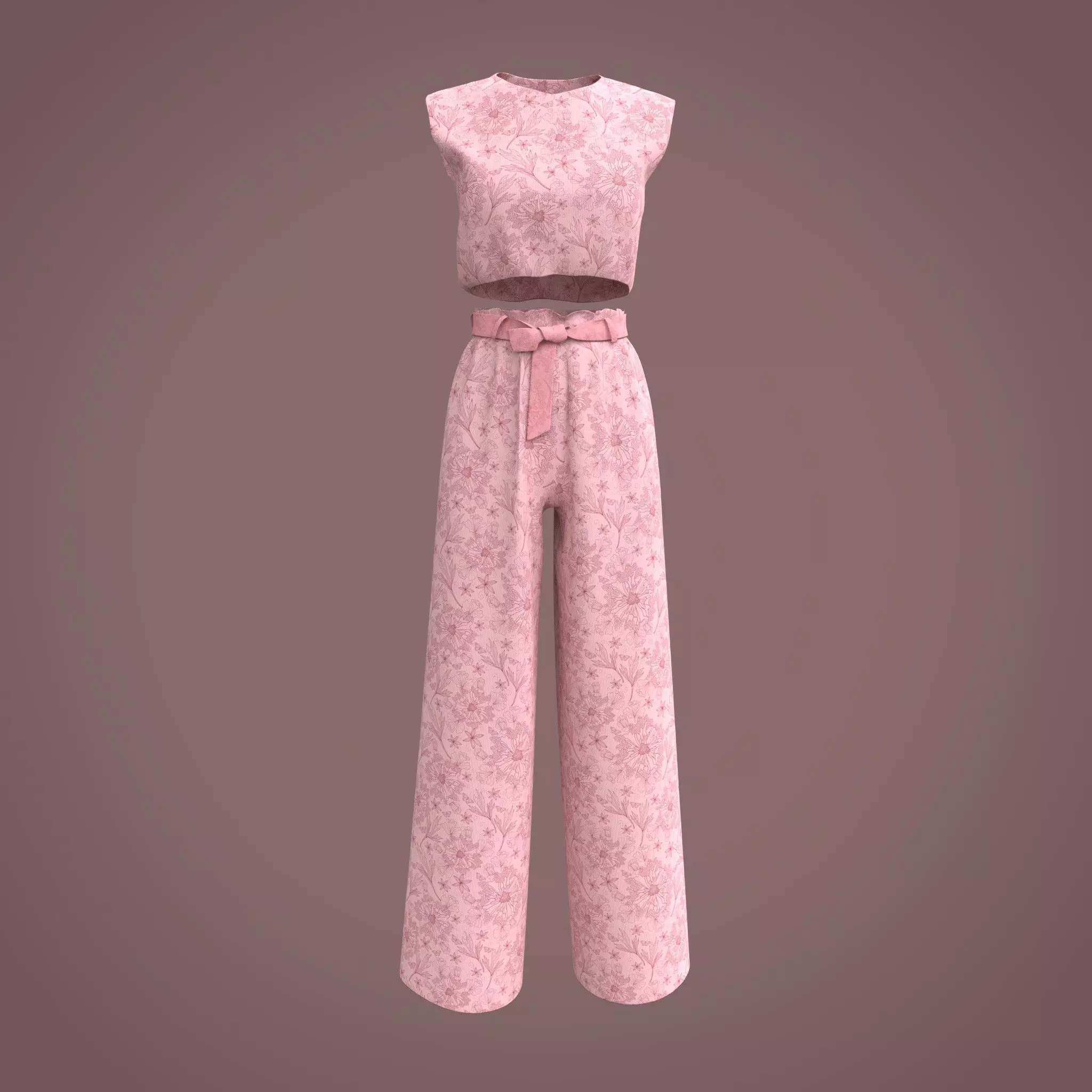 Wide-legged female pants trousers and crop top outfit 3D model