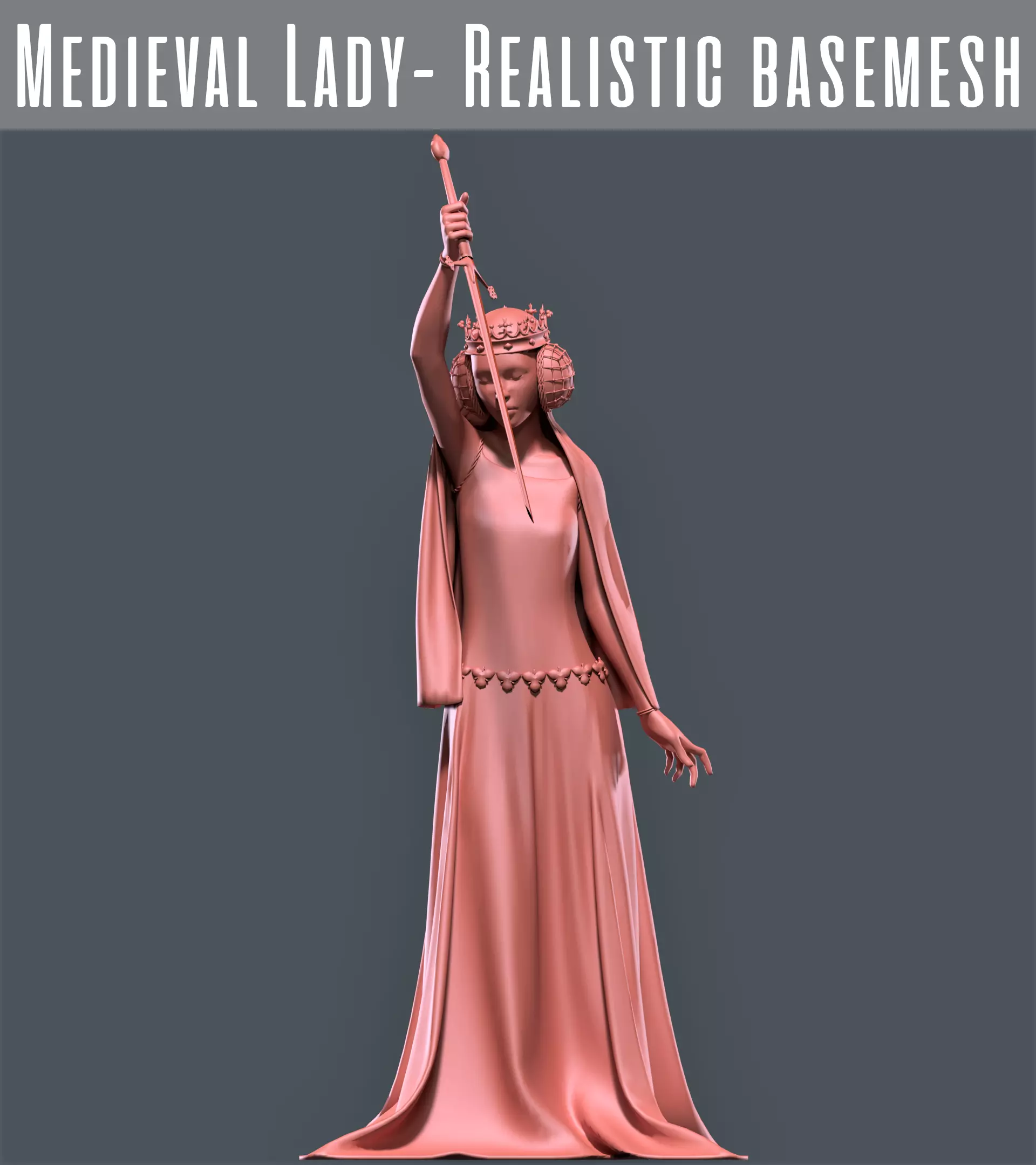 Medieval Lady - female realistic basemesh Free low-poly 3D model_0