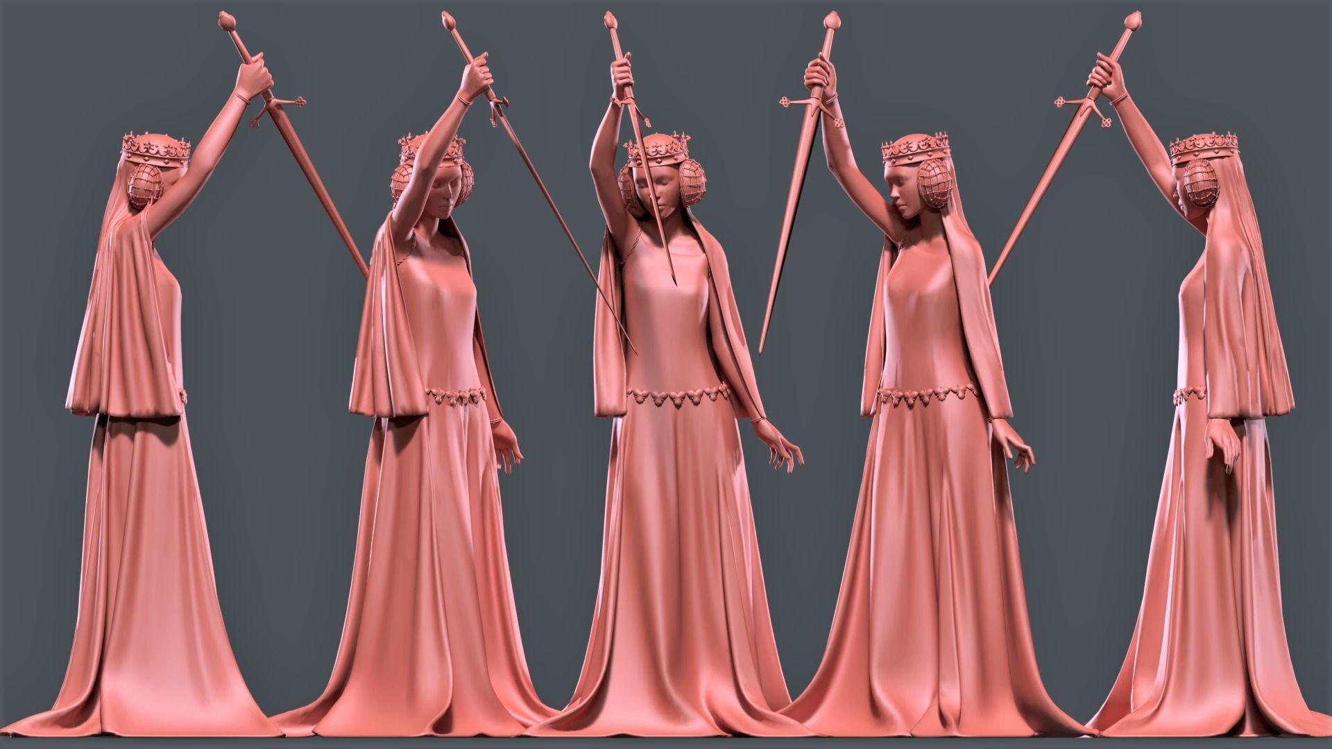 Medieval Lady - female realistic basemesh Free low-poly 3D model_1