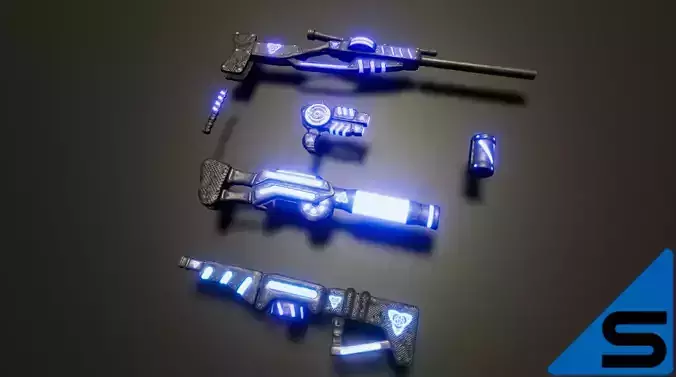 Scifi weapons set Low-poly 3D model