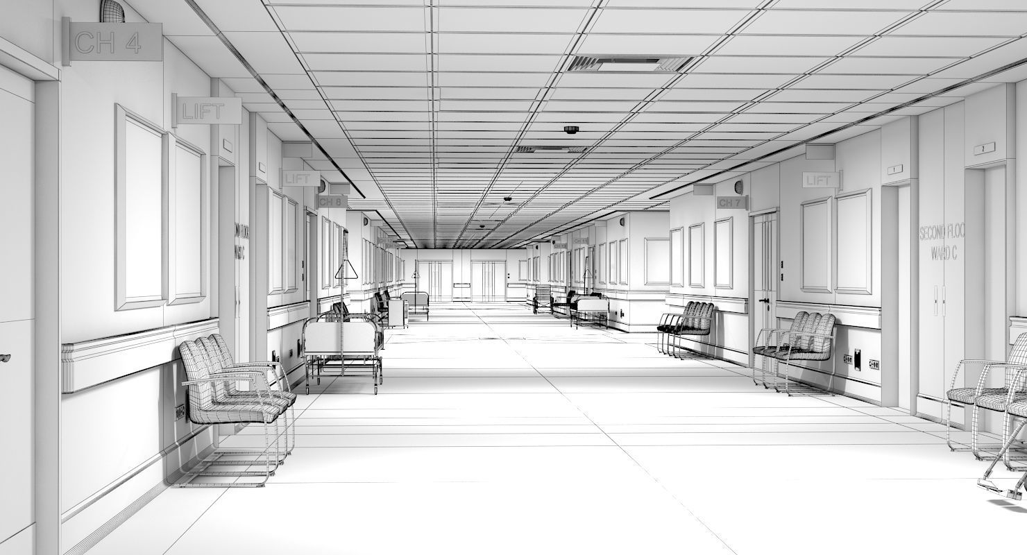 Hospital Hallway 1 Modular 3D model_9