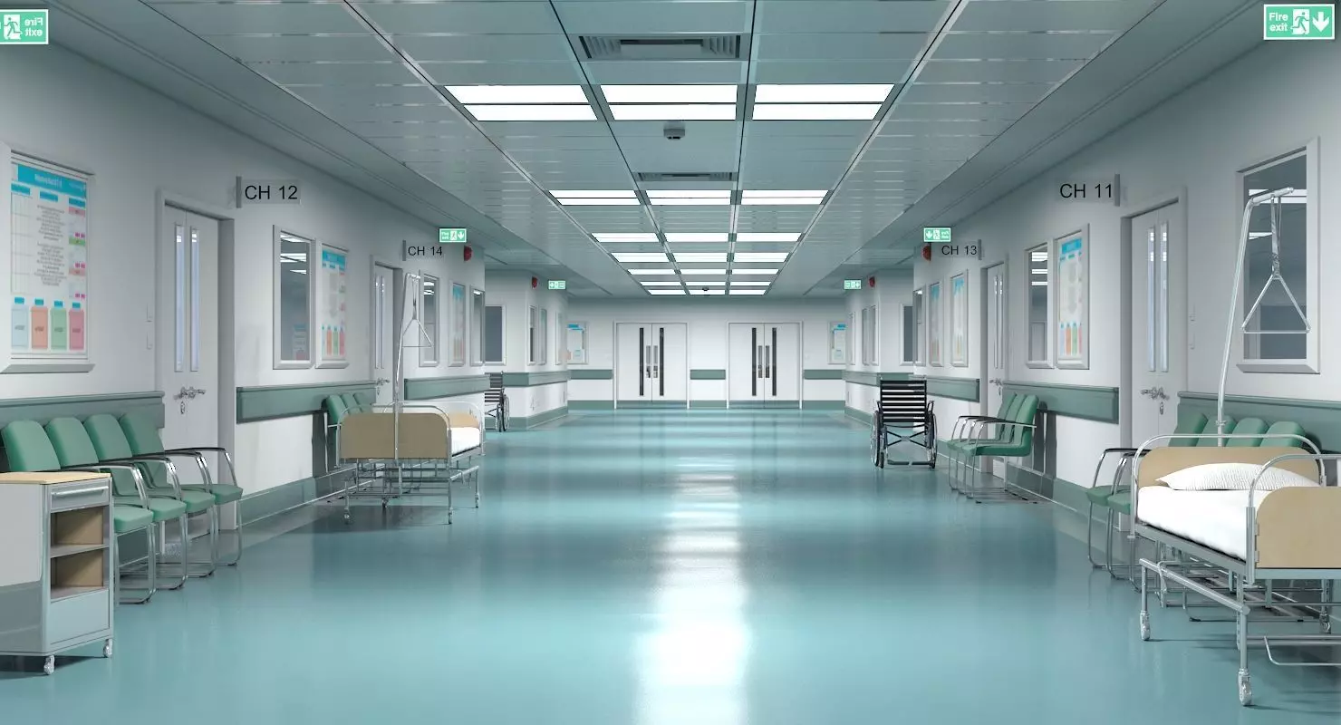 Hospital Hallway 1 Modular 3D model_0