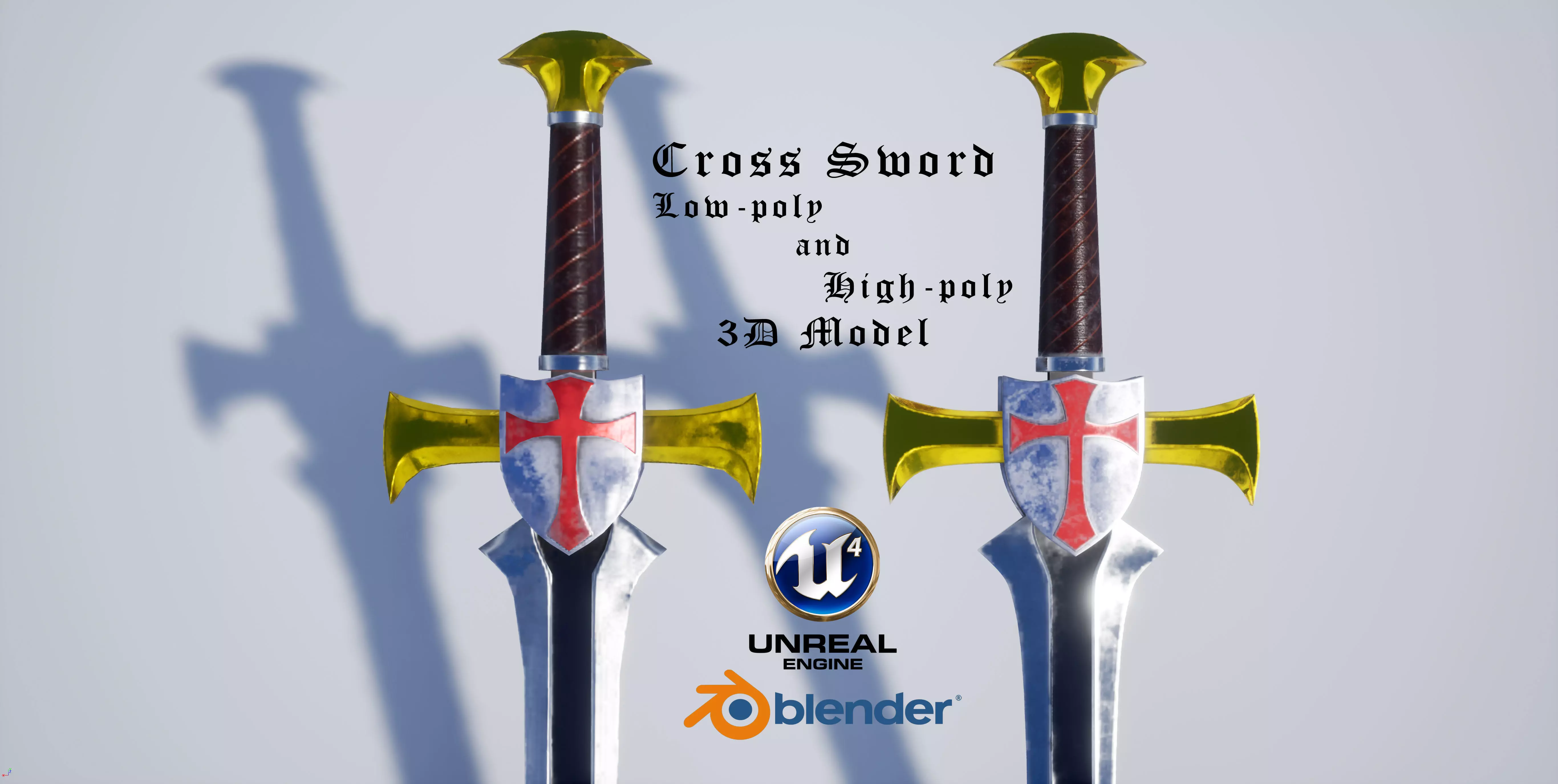 Cross Sword Low-poly and High-poly 3D Model Low-poly 3D model_0