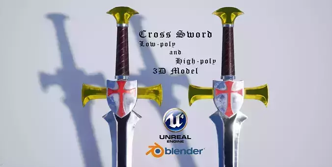 Cross Sword Low-poly and High-poly 3D Model Low-poly 3D model