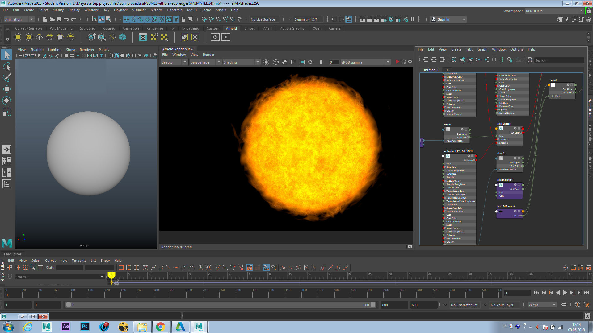 Sun procedural animated shader works in Maya Arnold Low-poly 3D model_2
