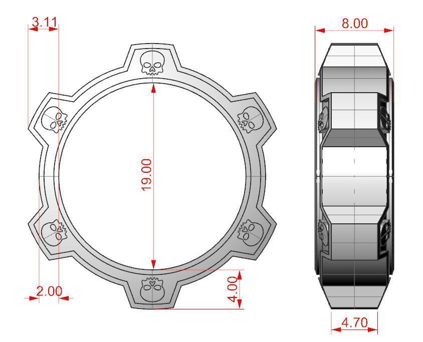 Ring gear with skulls under the enamel 3D print model_8