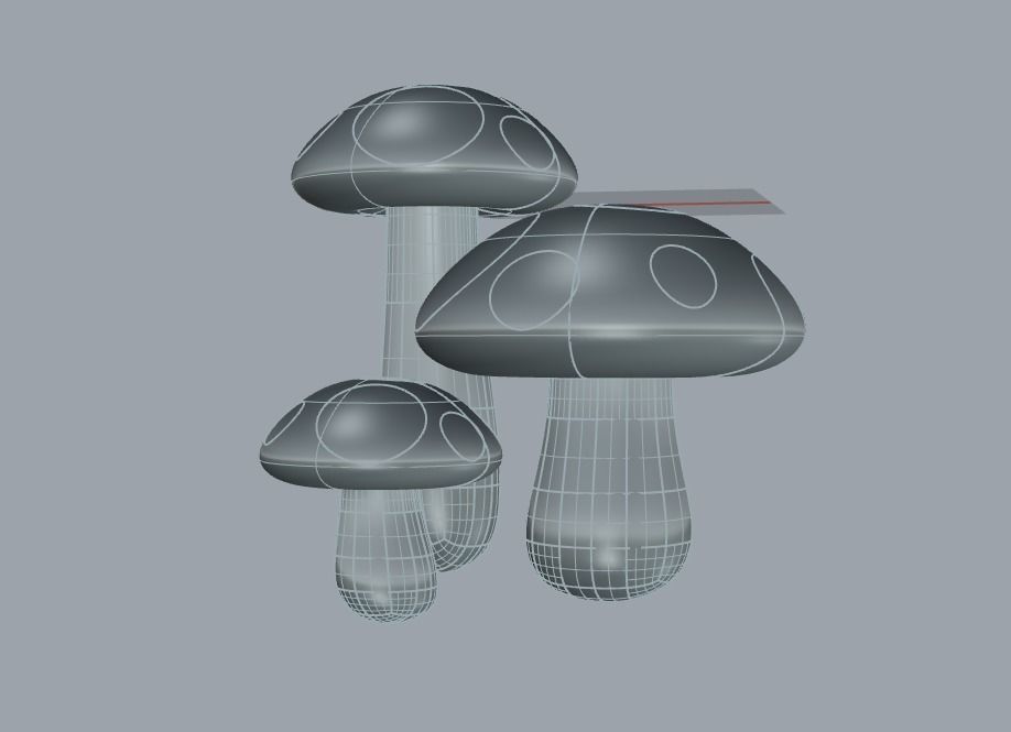 Mushroom three mushrooms 3D model_1