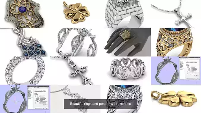 Beautiful rings and pendants 3D Model Collection
