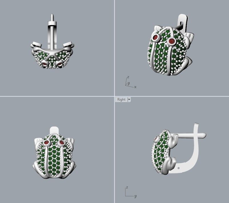 Women Earrings Frog with gems 3dm stl 3D print model 3D print model_22