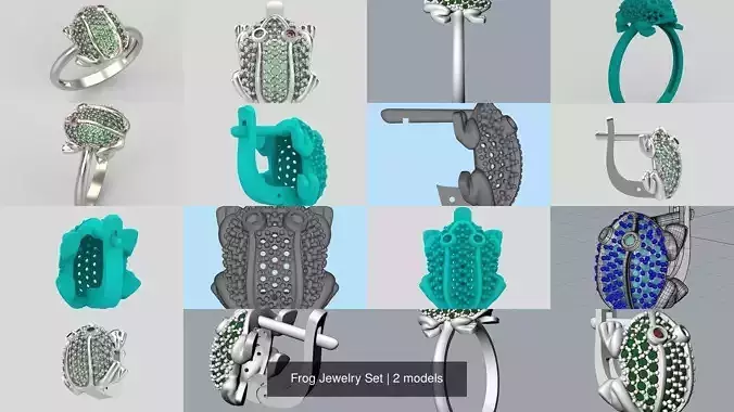 Frog Jewelry Set 3dm stl 3D print model 3D Model Collection