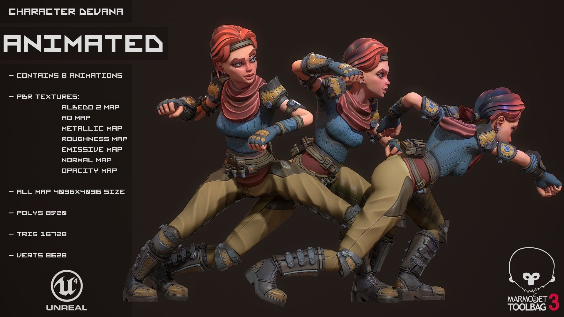 3D model Character Stylized Girl VR / AR / low-poly rigged animated ...