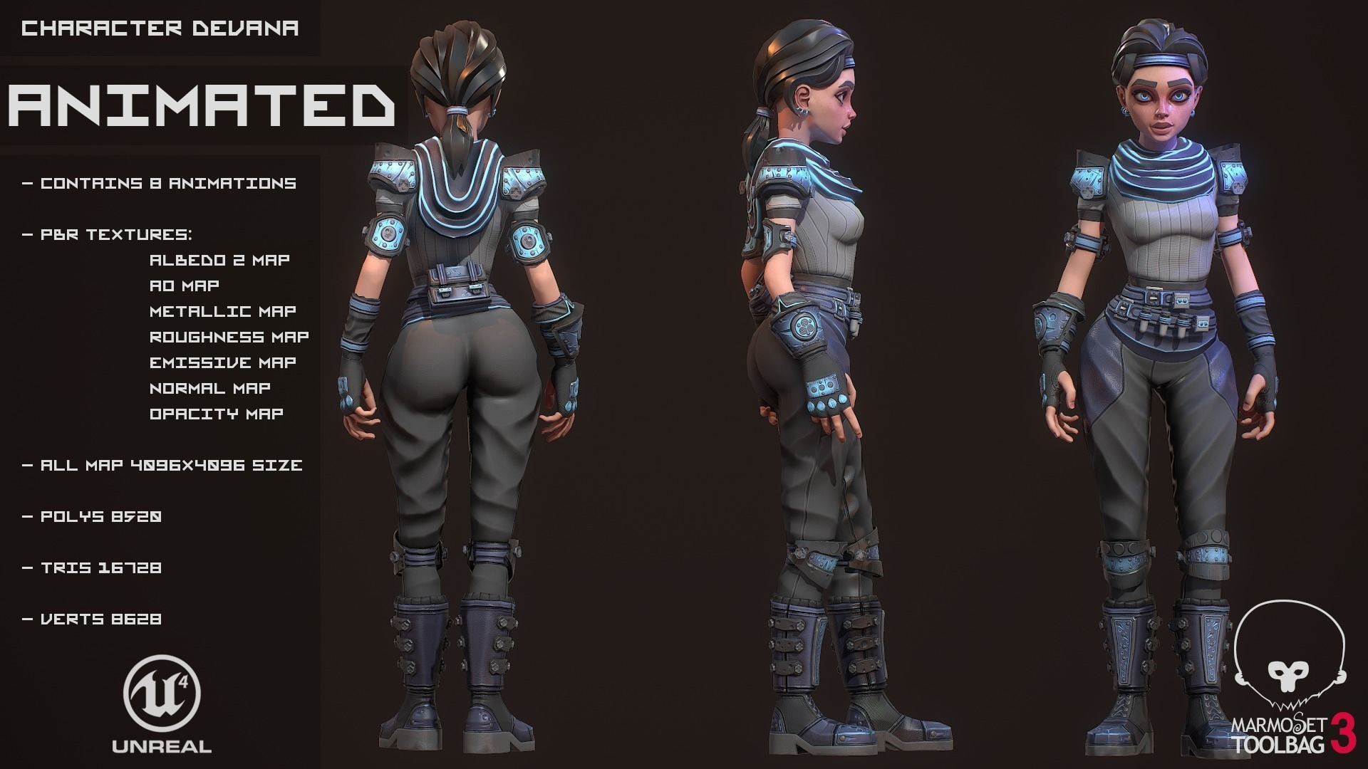 3D model Character Stylized Girl VR / AR / low-poly rigged animated ...