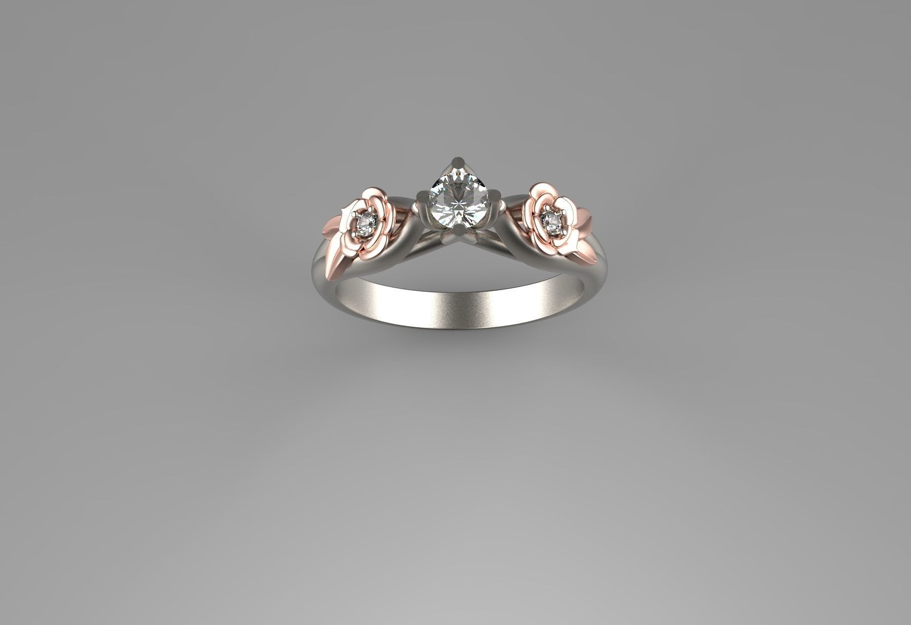 Flower engagment ring 3D print model_3