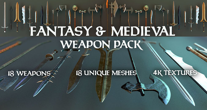 Fantasy and Medieval Weapon Pack Low-poly 3D model