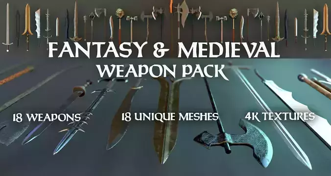 Fantasy and Medieval Weapon Pack Low-poly 3D model