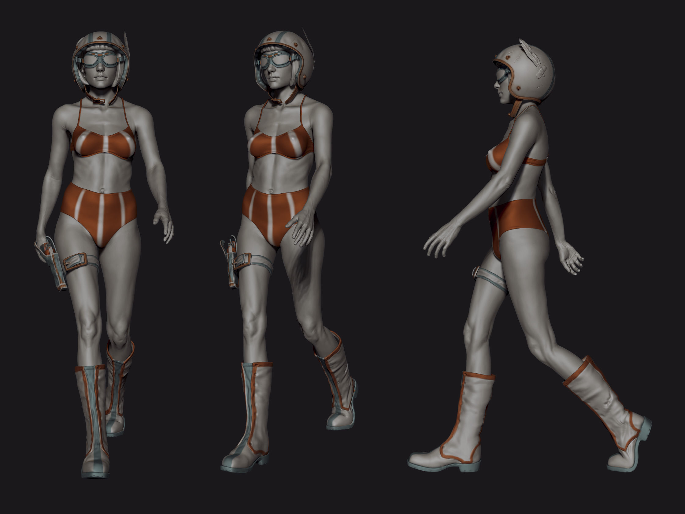 Heroic Female Character in A and Walking Poses 3D model