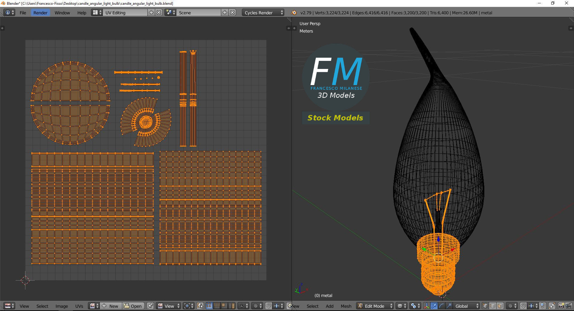 Candle angular light bulb 3D model_10