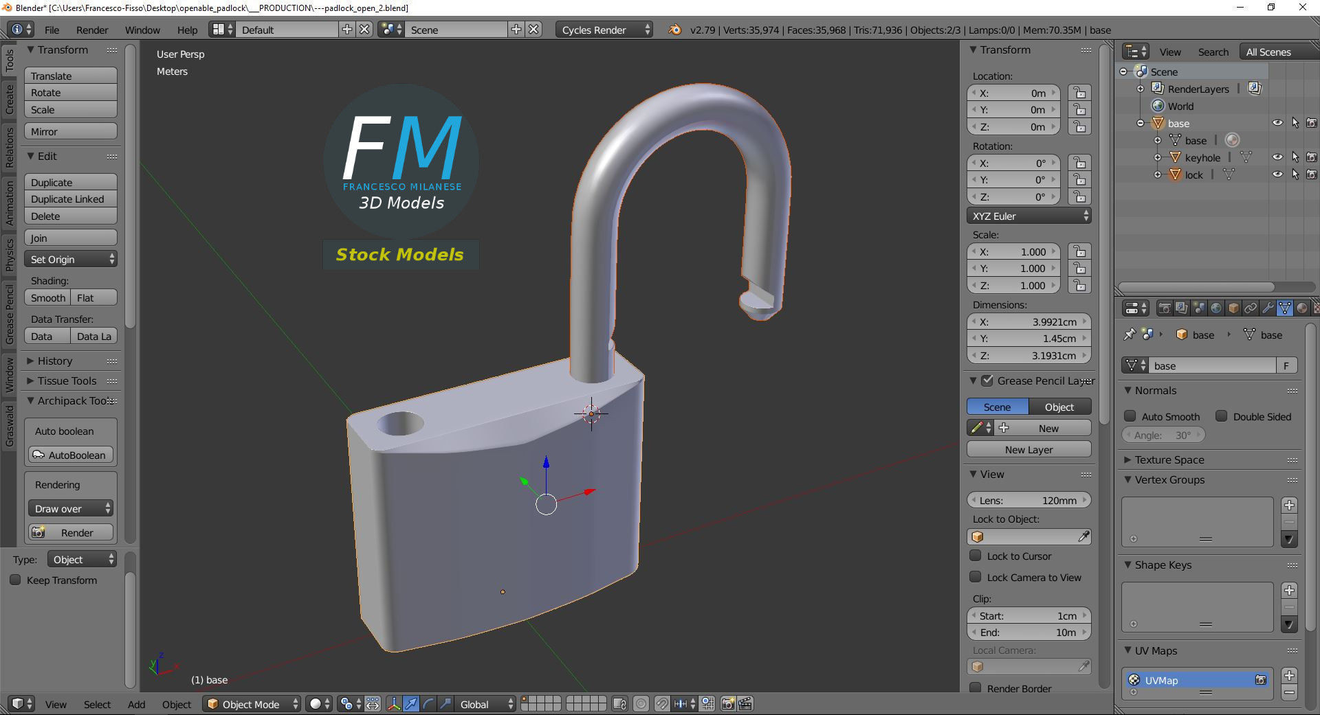 Openable padlock 3D model_9