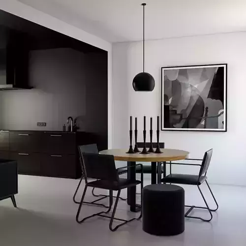 Kitchen and dining with modern black style