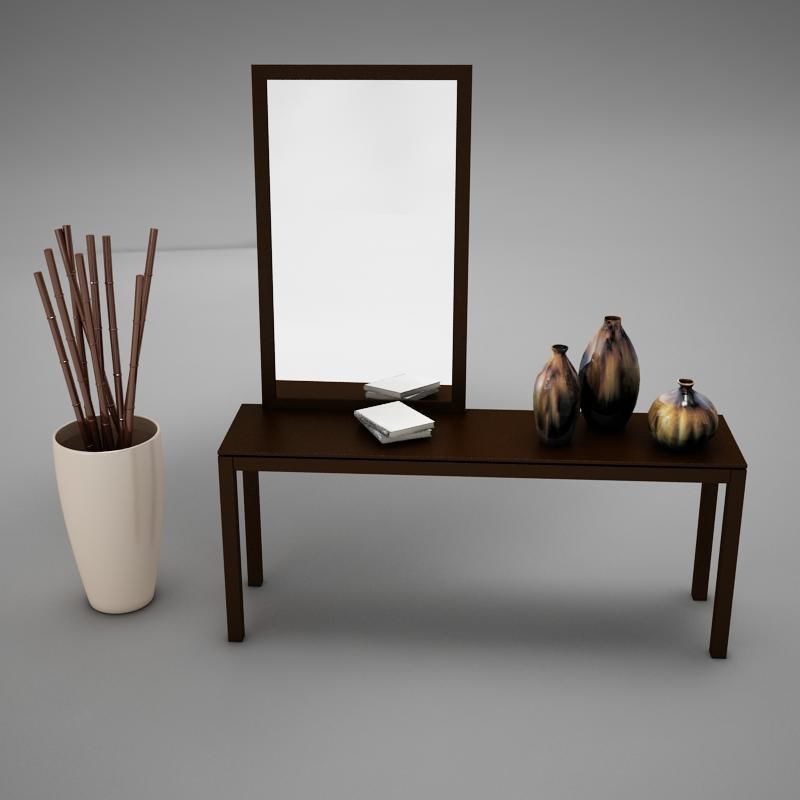 Dresser table with two vases and mirror 3D model_3