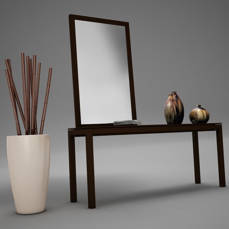 Dresser table with two vases and mirror 3D model_5