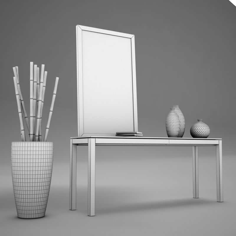 Dresser table with two vases and mirror 3D model_16