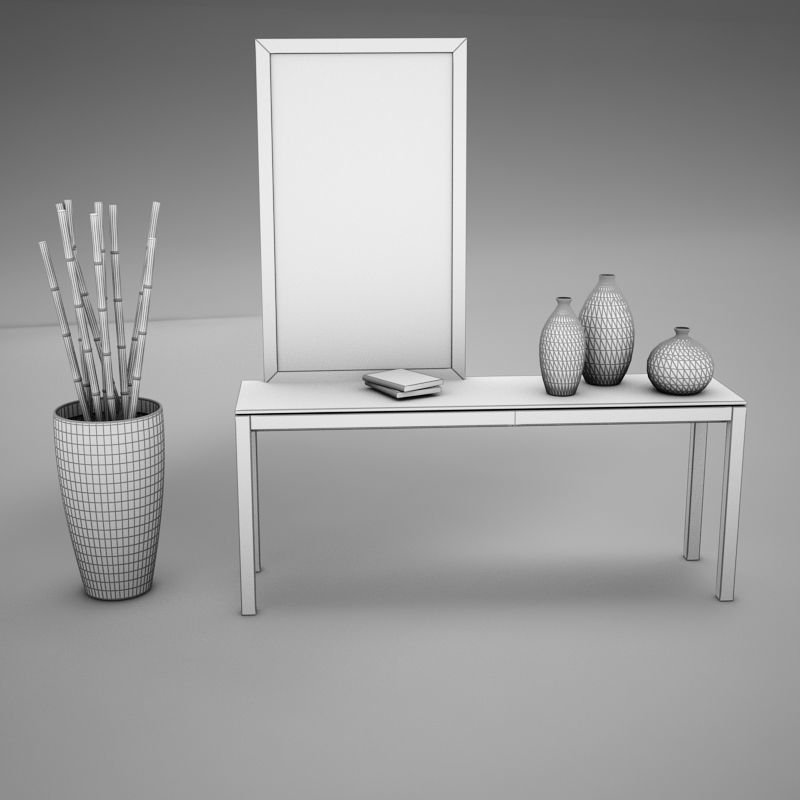 Dresser table with two vases and mirror 3D model_18
