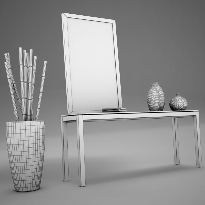 Dresser table with two vases and mirror 3D model_19