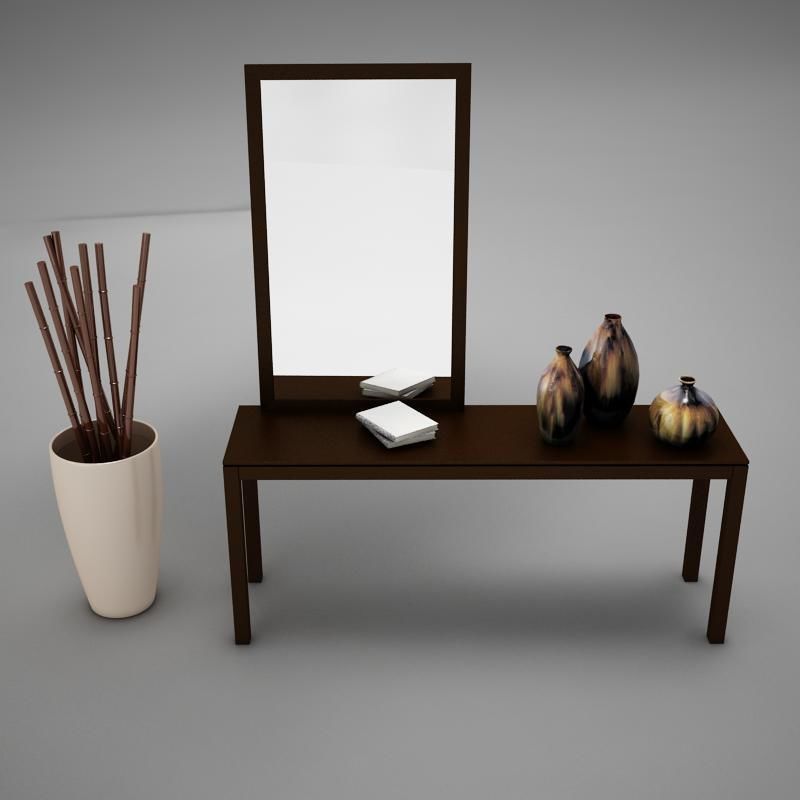 Dresser table with two vases and mirror 3D model_1