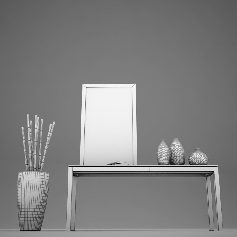 Dresser table with two vases and mirror 3D model_14