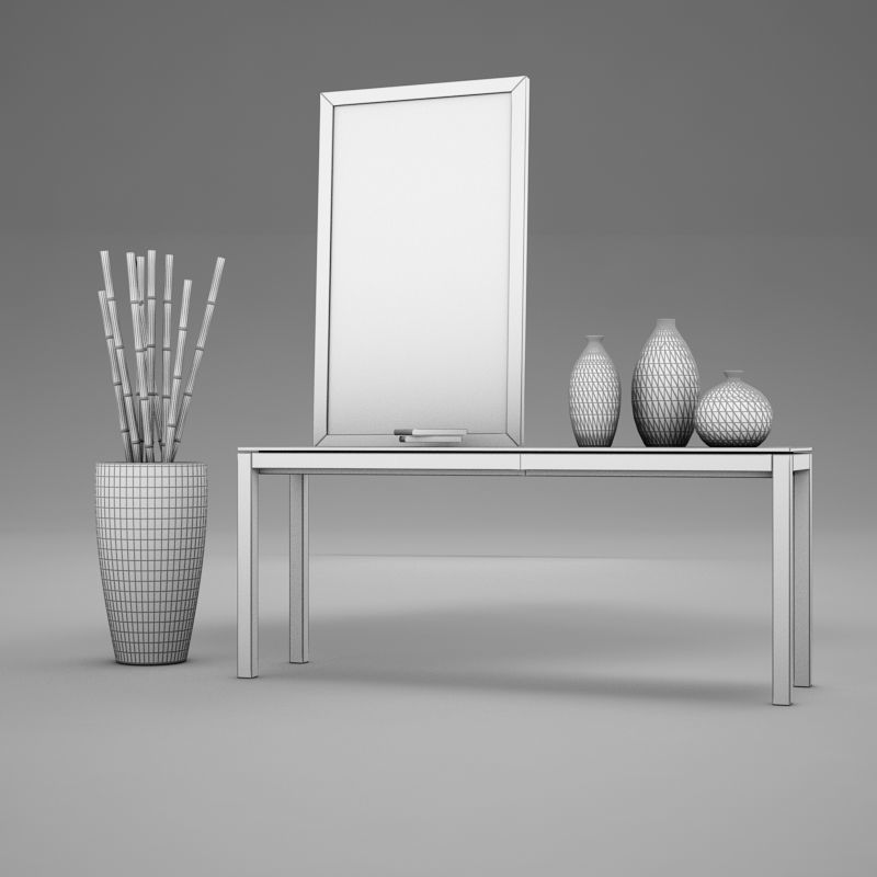 Dresser table with two vases and mirror 3D model_12
